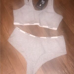 Playboy BRAND NEW MEDIUM Gray Ribbed Bralette & High-Cut Panties Set medium